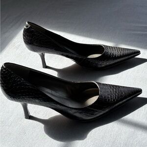 Nine West Black Faux Croc Pointed-Toe Pumps